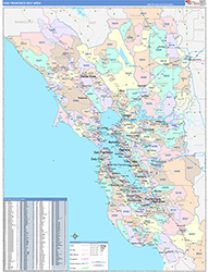 Bay Area Wall Map Zip Code Color Cast Style 2026